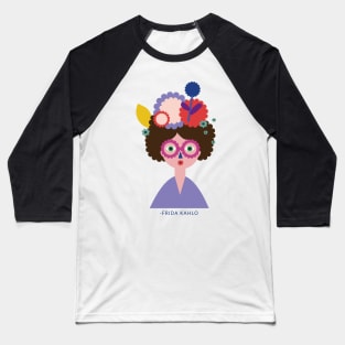 Funny t shirt, cute colorful Frida Kahlo portrait with colorful abstract flowers Baseball T-Shirt